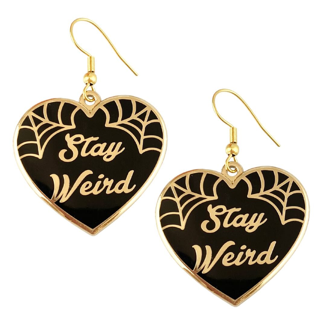 Stay Weird Black Heart Earrings