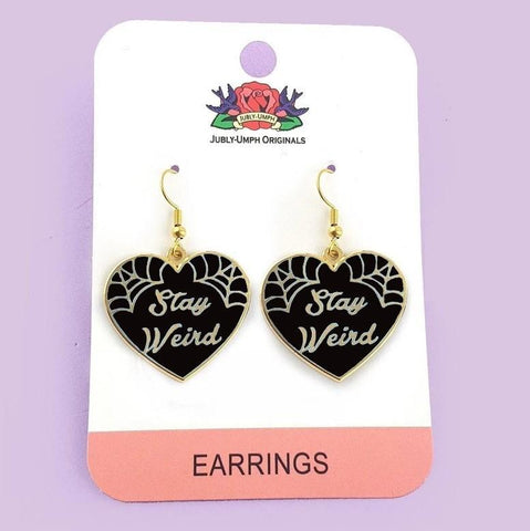 Stay Weird Black Heart Earrings