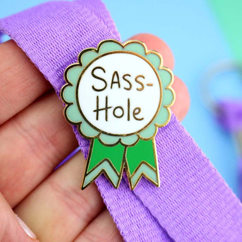 Sass-Hole Lapel Pin on Lanyard