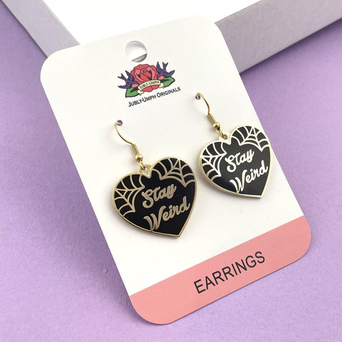 Stay Weird Black Heart Earrings