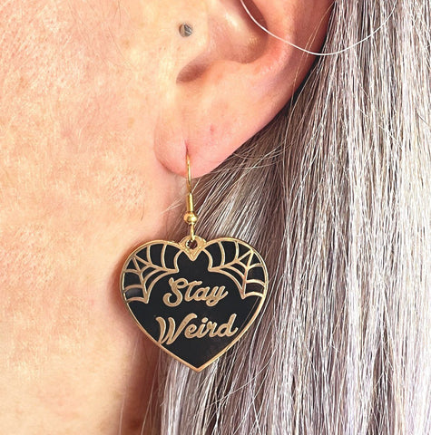 Stay Weird Black Heart Earrings