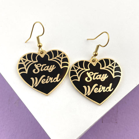 Stay Weird Black Heart Earrings